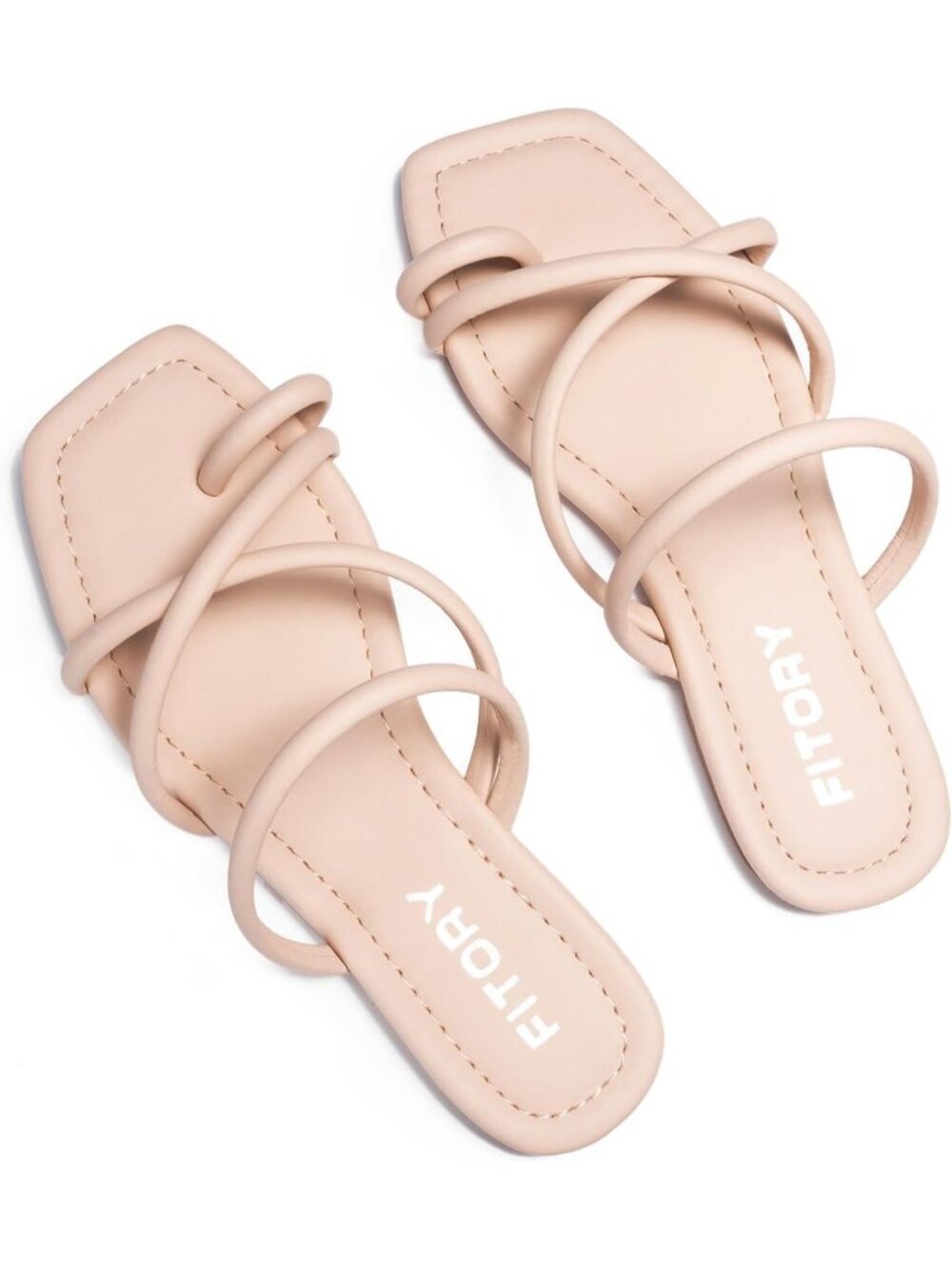 Womens All Nude Flat Toe Ring Thongs Cross Strap Polyurethane Slide Sandals